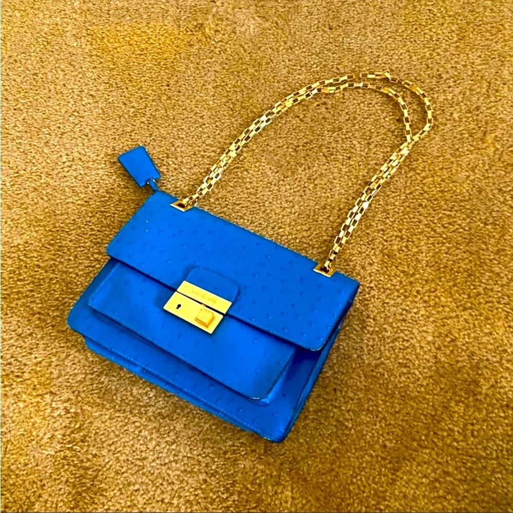 VINTAGE Pre 2007 Michael Kors Blue Ostrich Shoulder Bag